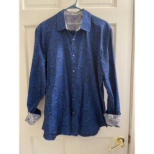 Robert Graham Bayview Cotton Button Up Shirt Mens XL Blue Black Long Sleeve